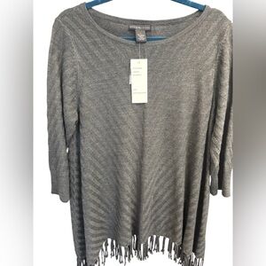 NWT Design History Charcoal Fringe Sweater Size L Textured Knit